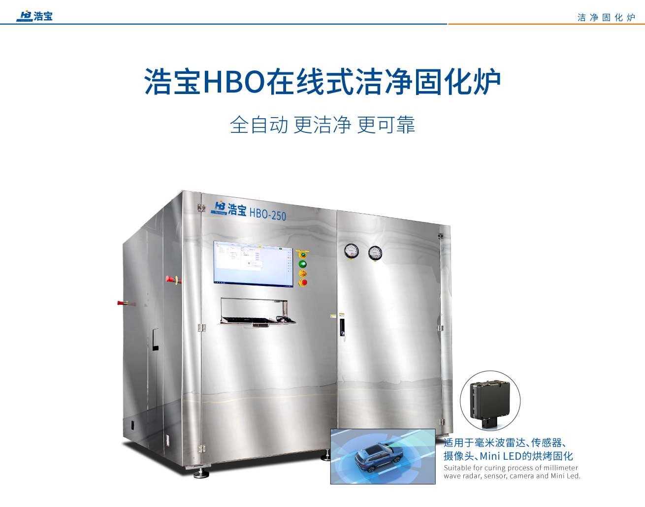 浩寶HVO在線式百級(jí)潔凈垂直固化爐